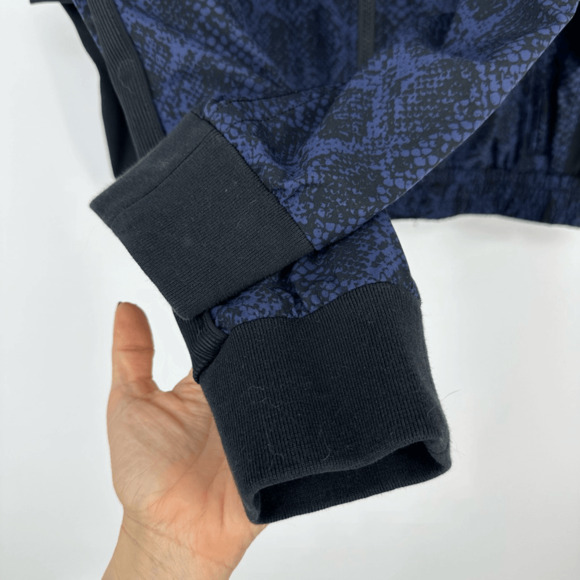 Athleta Womens M Brooklyn Track Bomber Jacket Black Blue Full Zip Athleisure - Picture 8 of 10